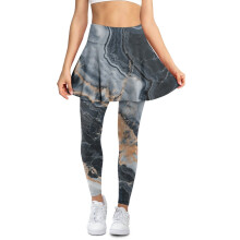 Marble Print Golden Gray High-Waist Skirted Leggings for