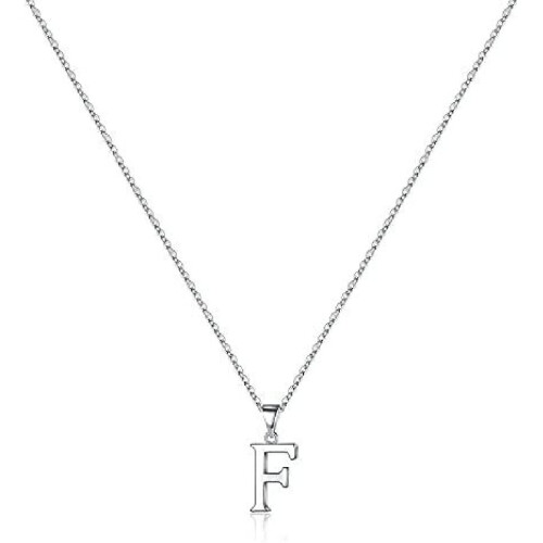 Sterling Silver Initial Pendant Necklace with Figaro Chain