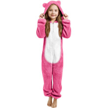 Bear Ear Plush-Lined One-Piece Pyjama Set Hot Pink Size 110