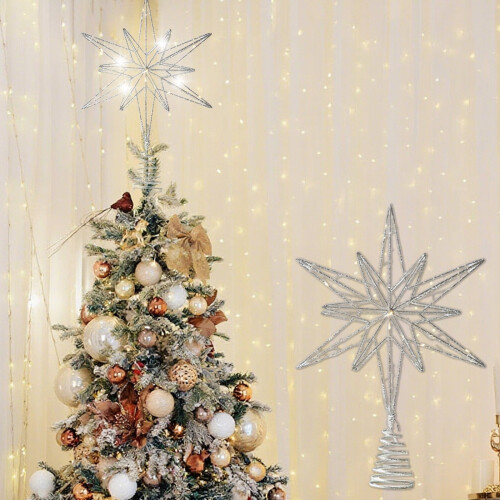Glitter 3D Metal Christmas Star Tree Topper with Lights 1
