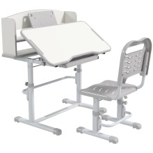 Height Adjustable Kids Study Table and Chair Set, with Drawer, Storage Shelf, 80 x 54.5 x 104 cm, Grey