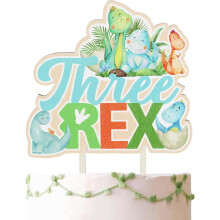 Dinosaur Cake Topper Wooden Cupcake Picks for 3rd Birthday