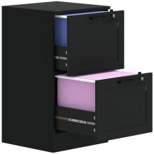 2 Drawer Filing Cabinet with Lock, Office Storage Cabinet with Adjustable Hanging Bars for A4 Letter Size Files, Black