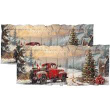 Rustic Farmhouse Christmas Valance Red Truck Pine Tree