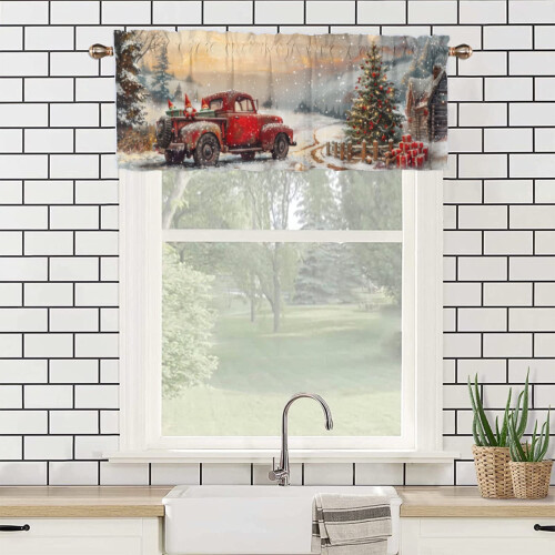 Rustic Farmhouse Christmas Valance Red Truck Pine Tree 2