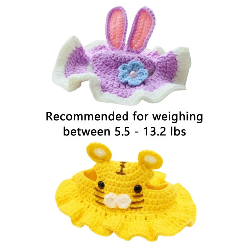 Knit Cat Hat with Blue Flower Purple Rabbit Bonnet for 2