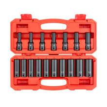 TEKTON 1/2 Tum Drive Djup 6-Punkts Impact Socket Set, 17-Delar (8-24 mm) | SID92329