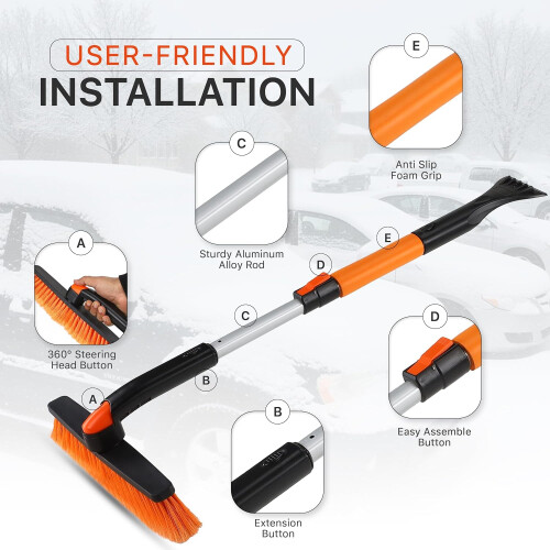 Snow Brush and Ice Scraper Extendable 31-37 Inch with 360 1