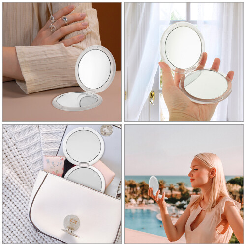 Folding Compact Makeup Mirror White Glass Resin 2
