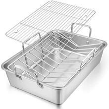Stainless Steel Roasting Pan with V-Flat Rack 16 x 11.5 in