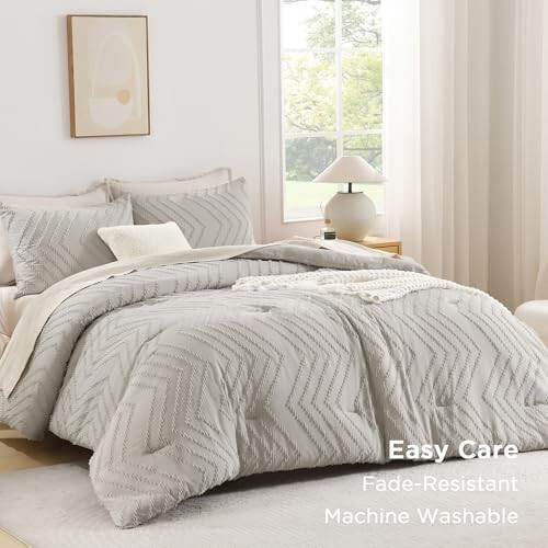 Linen King Comforter Set Boho Tufted Chevron 3-Piece 2