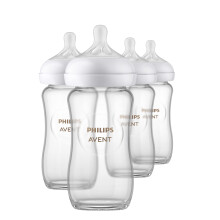 Botellas de vidrio Philips Avent Natural con pezones de respuesta natural (flujo medio, flujo 3), 8oz, 4 unidades
