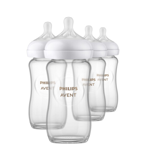 Philips Avent Natural Glasflaskor med Natural Response Nappar (Medium Flow, Flow 3), 240ml, 4-Pack, SCY913/04