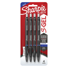 Sharpie S Gel Pens, feine Spitze, 0,5 mm, schwarze Gehäuse, blaue Tinte, 4er Pack