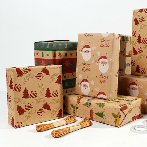 Christmas Wrapping Paper Santa Snowman Tree Pattern 1 Roll 1