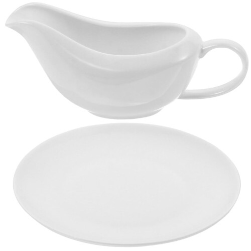 White Ceramic Gravy Boat with Saucer 1 Set