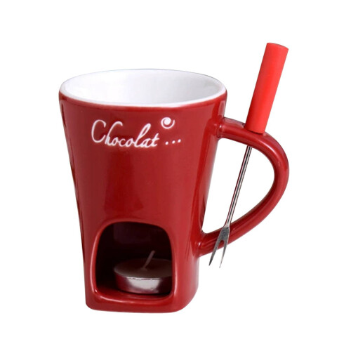 Ceramic Chocolate Fondue Cup with Candle Warmer Set 1
