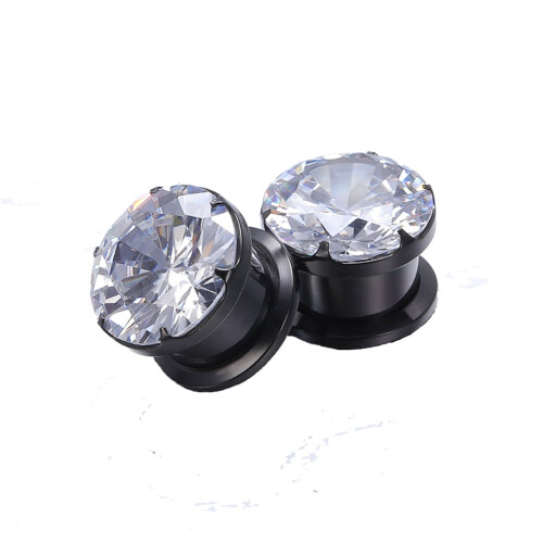 Sparkly Crystal Ear Plugs Stainless Steel 1 Pair