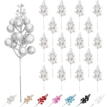 Glitter Berry Tree Picks Silver Stem 18-Pack