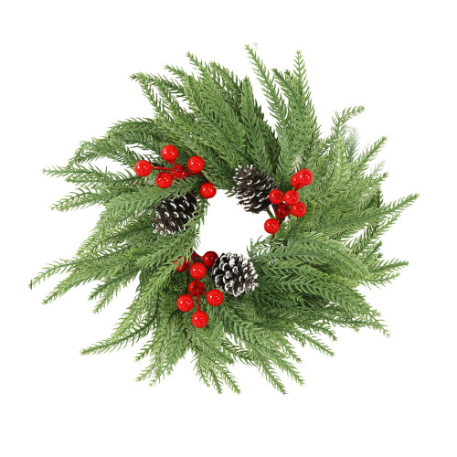 Christmas Candle Ring Flocked Pine with Red Berries and 1