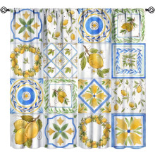 Vintage Yellow Lemon Curtains Retro Watercolor Floral 72x63