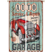 Retro Truck Curtains Red Shabby Green 52x84in 2 Panels