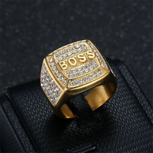 Men's Stainless Steel CZ Ring Gold Size 8 1