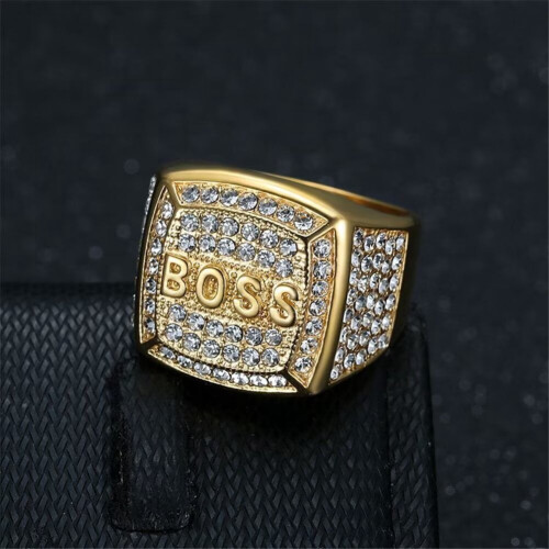 Men's Stainless Steel CZ Ring Gold Size 8 2