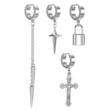 Stainless Steel Hoop Earring Gothic Cross 4 pcs