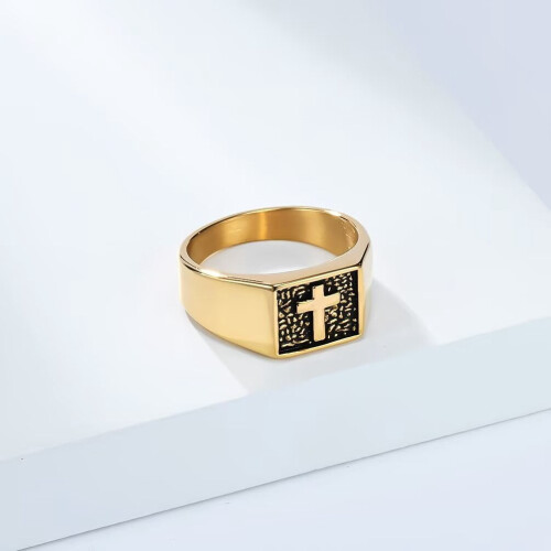 Stainless Steel Cross Ring Gold Size 8 1