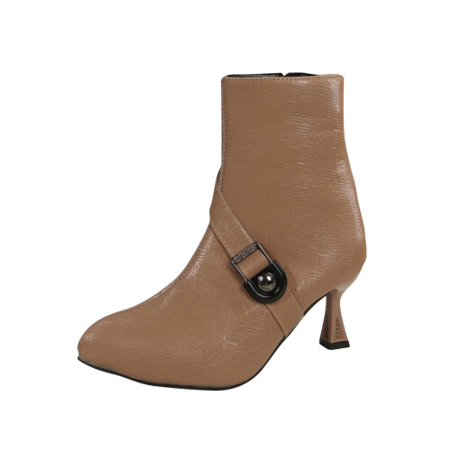Khaki Women's Ankle Boots Pointed Toe PU 1 Pair