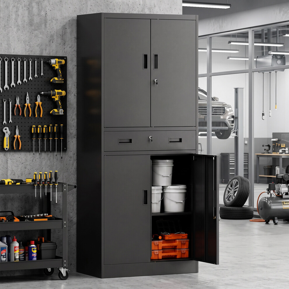 Homcom 180Cm Tall Tool Cabinet, Lockable Metal Storage Cabinet With Drawer