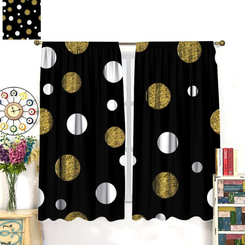 Polka Dot Curtains White Gold Dots 55x39 Inch 2