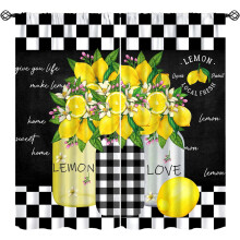 Lemon Fruit Curtains Vintage Farmhouse Black White Check