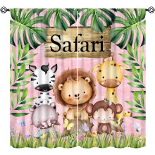 Kids Safari Animal Curtains Pink Thermal Insulated 2 Panels