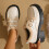 Beige women's winter loafers thick mid-heel round toe 2