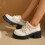 Beige women's winter loafers thick mid-heel round toe 4