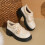Beige women's winter loafers thick mid-heel round toe 6