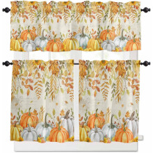 Kitchen Curtains Set Orange White Gold 36 inch Rod Pocket