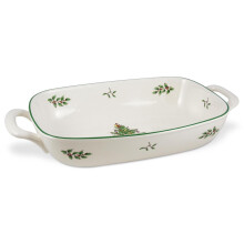 Spode Weihnachtsbaum Ovaler Brotkorb, 30 cm Schüssel mit Griff für Obst, Brot, Kekse - Porzellan Geschenk, Serviergeschirr