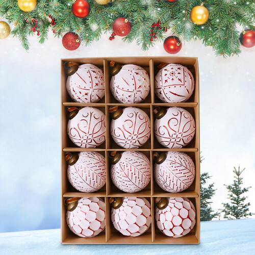 Christmas Ball Ornaments White Red 12PCS 80mm 1