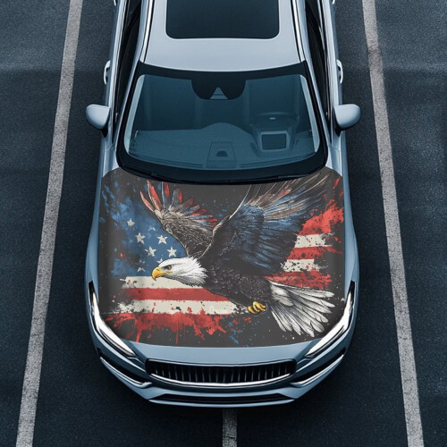 Car Hood Cover Polyester Elastic Eagle American Flag for