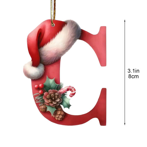 Acrylic Christmas Tree Pendant 26 Letters Personalized Red 2