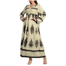 Abito casual da donna taglie forti con scollo a V e maniche lunghe in rayon