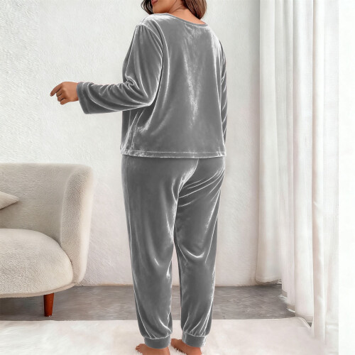 Women's Flannel Pajama Set Long Sleeve Plus Size 2