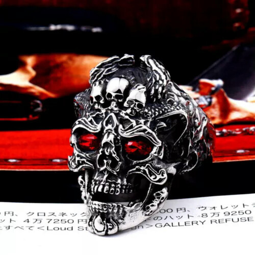 Skull Crown Ring Stainless Steel Gothic Biker Ring Size 11