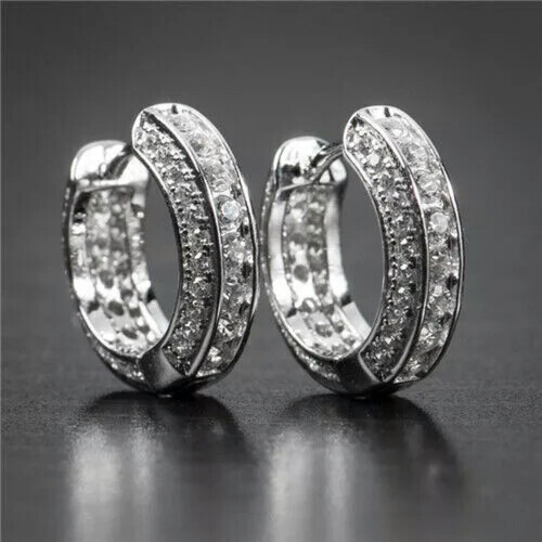 925 Silver Cross CZ Hoop Drop Earrings