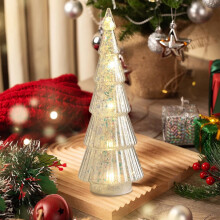 Glass Christmas Tree Green Glowing Tabletop Decoration