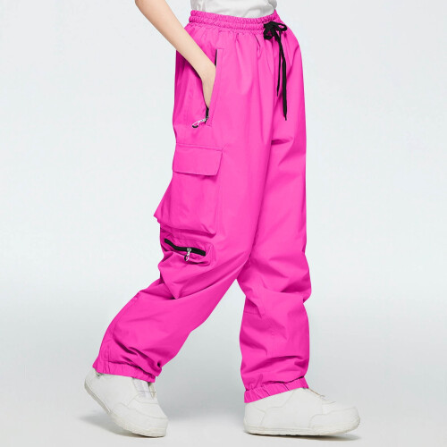 Women's Solid Elastic Waist Snowboard Pants Windproof