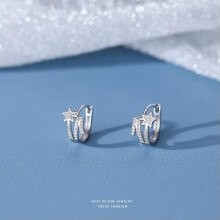 Sterling Silver CZ Star Hoop Huggie Earrings